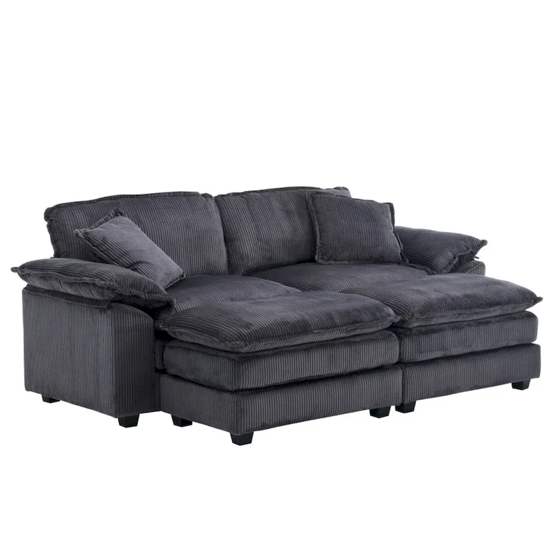 Grey / Yellow / White / Orange / Green Corduroy Loveseat Sofa with Ottoman, 2-Seater