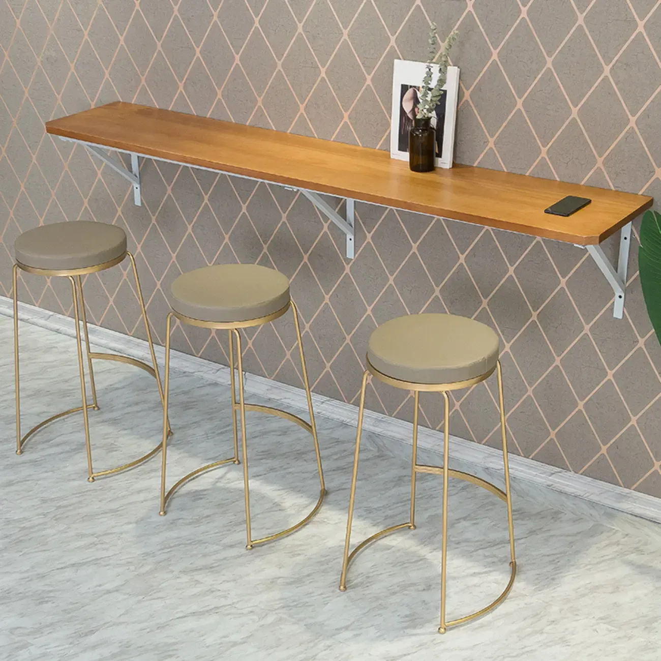 Rectangular Solid Wood Wall Mounted Bar Table