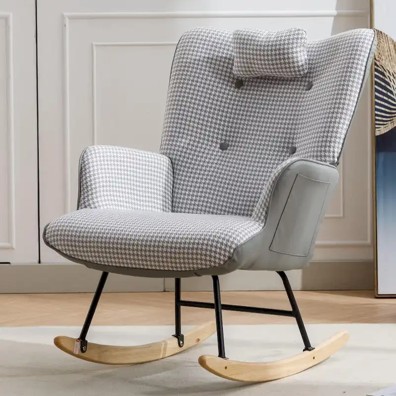 Wingback Rocking Chair with Side Storage Bag