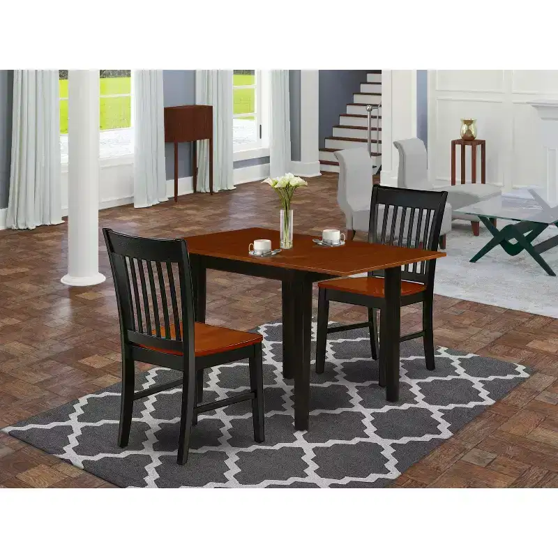 HomeStock Belmont 3Pc Kitchen Table Set , Small Kitchen Table , 2 Wooden Dining Chairs , Solid Wood Seat , Slat back, Black , Cherry Finish