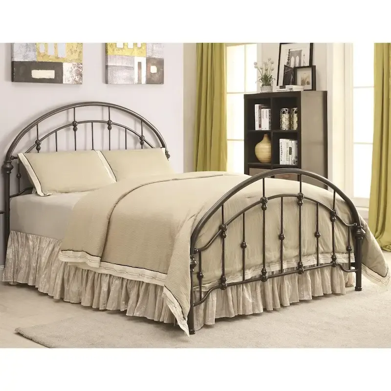 Metallic Full Size Bed with Double Arched Headboard & Footboard, Dark Bronze