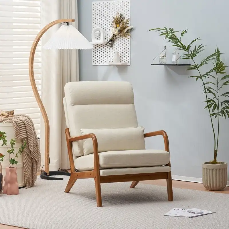 High-Back Accent Chair with Wood Frame and Padded Armrests
