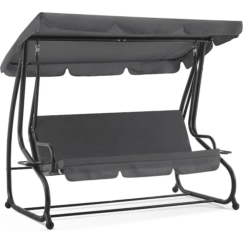 MCombo3 Seat Patio Swing Chair, Outdoor Swing with Adjustable Canopy, Weather Resistant Steel Frame