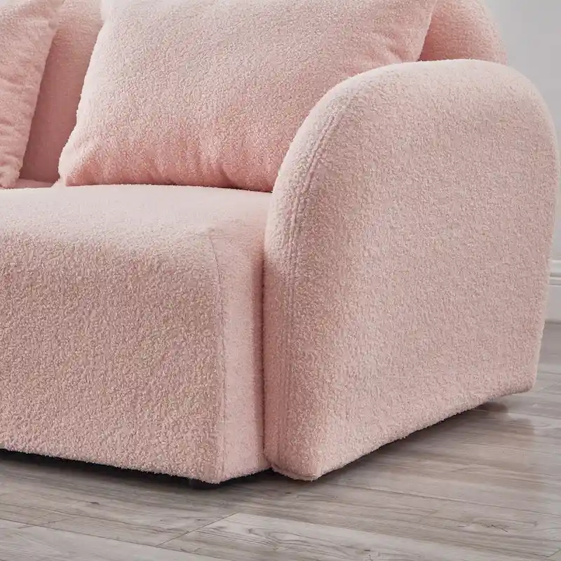 Pink / Blue / White Teddy Fabric 3-Seat Sofa with Curved Arms – Modern Style, Seats 3
