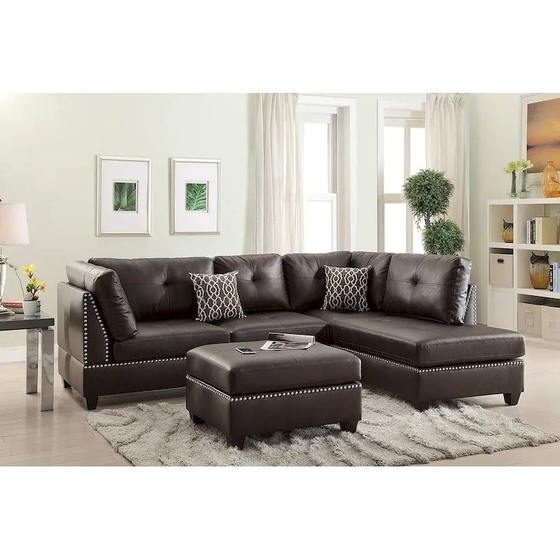 Gray Reversible Chaise Sectional Sofa with Ottoman