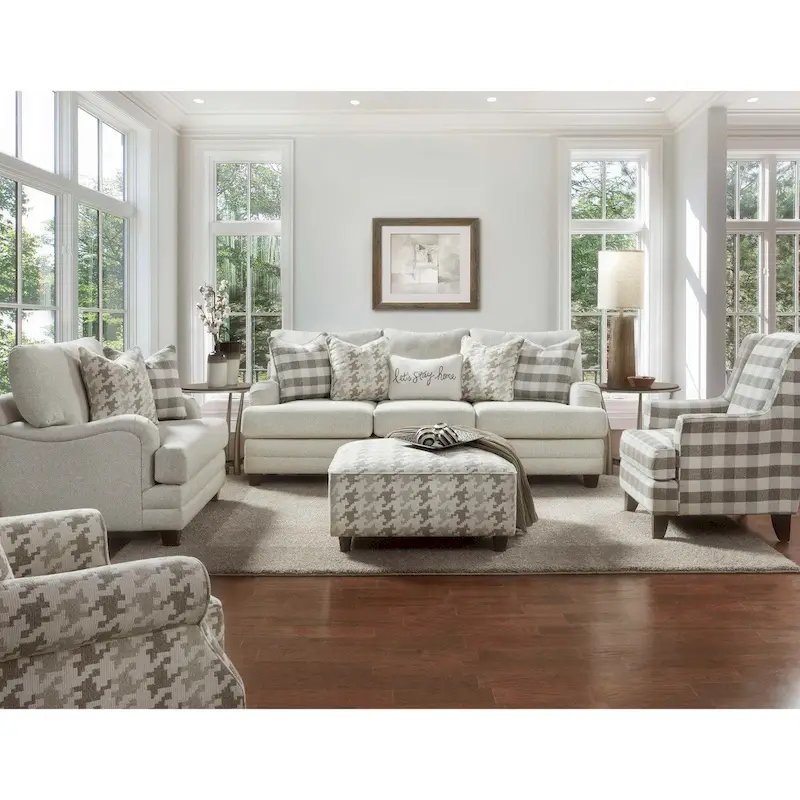 Off-White & Grey Buffalo Check Accent Armchair, Single Seat