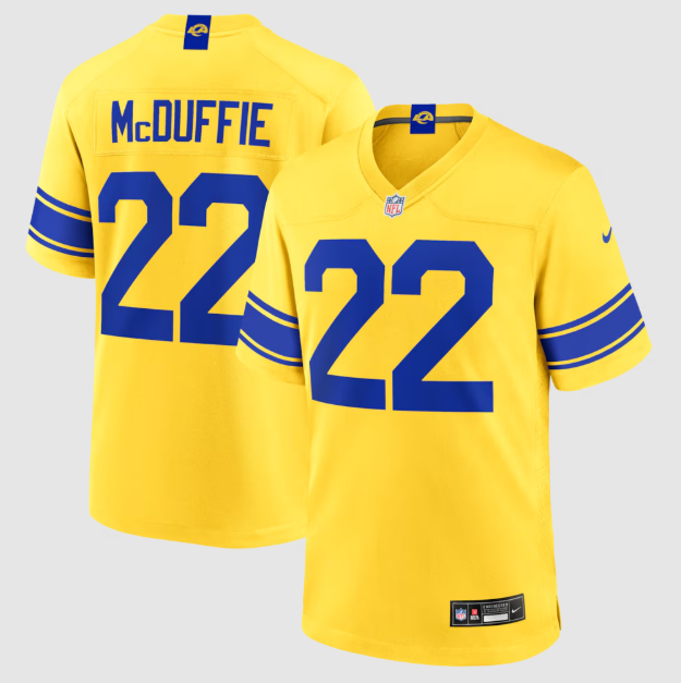 Los Angeles Rams Trent McDuffie Jersey Secondary Alternate Gold Jersey