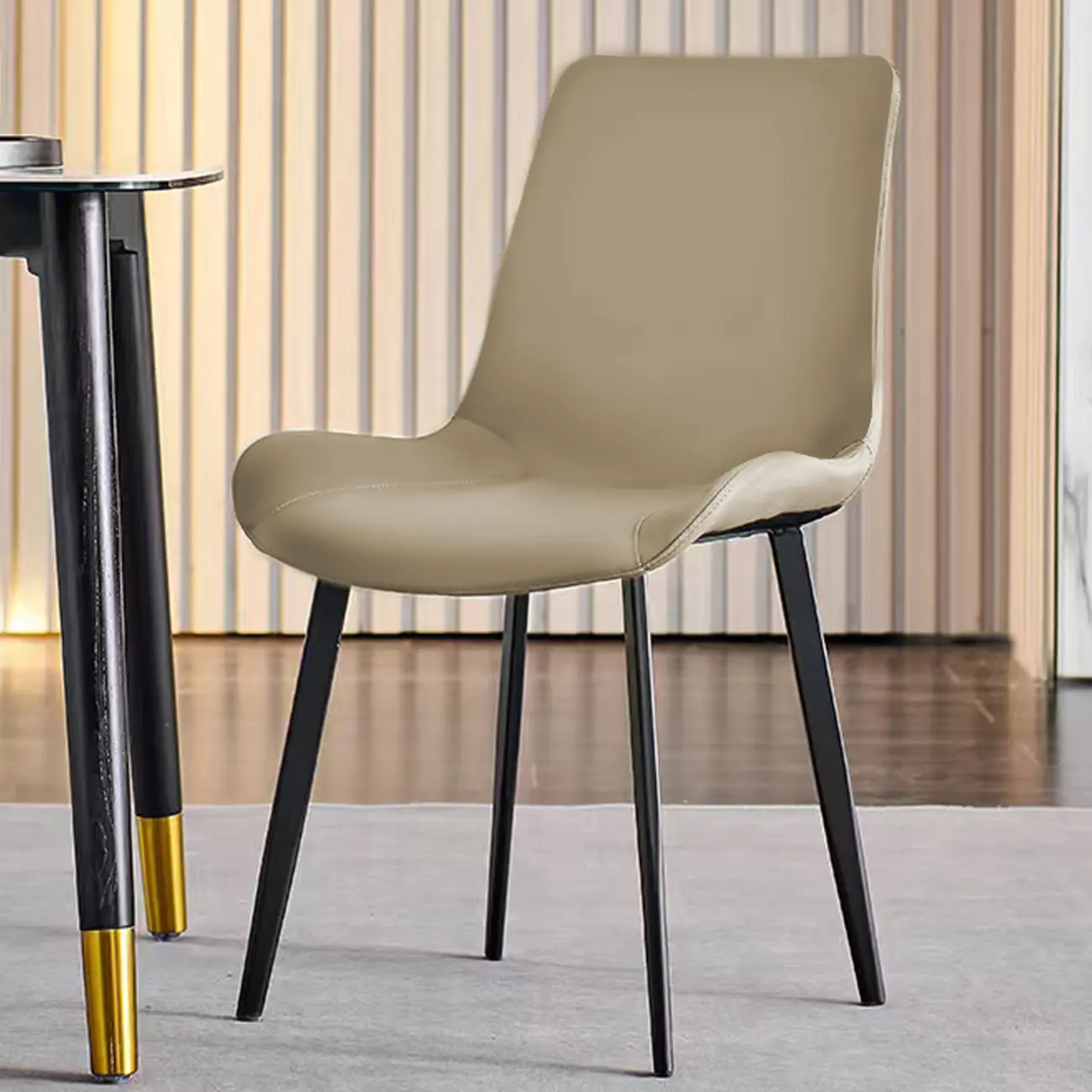 Simple Low Back Faux Leather Dining Chair with Alloy Legs