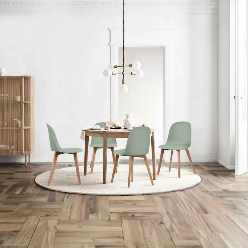 Set of 2 Plastic Dining Side Chairs with Wood Base