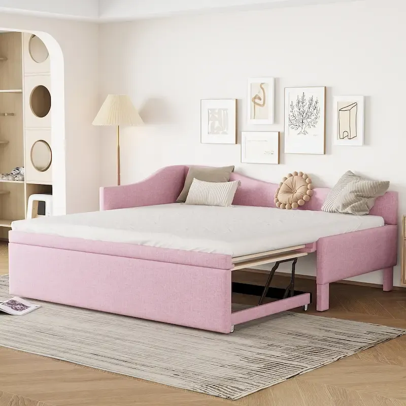 Twin L-Shaped Daybed with Pop-Up Trundle