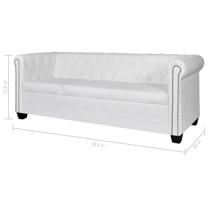 Chesterfield 3-Seater Artificial Leather White