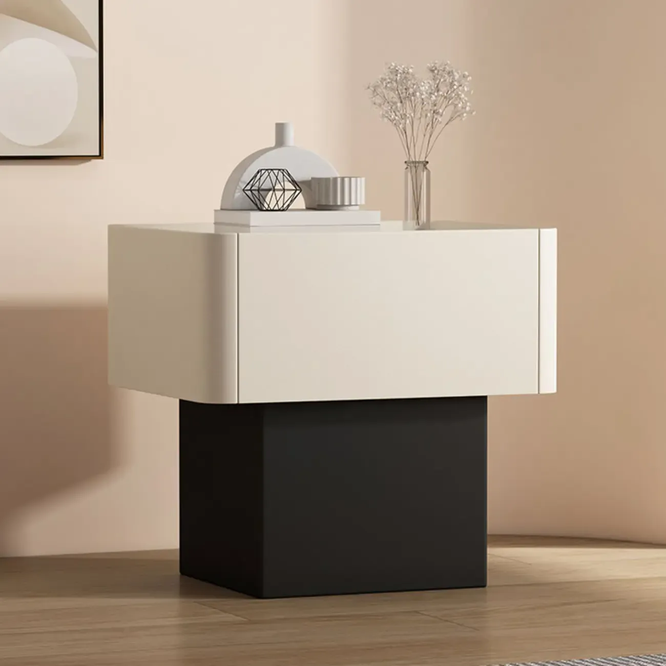 Modern Faux Leather Drawer Nightstand with Stone Top