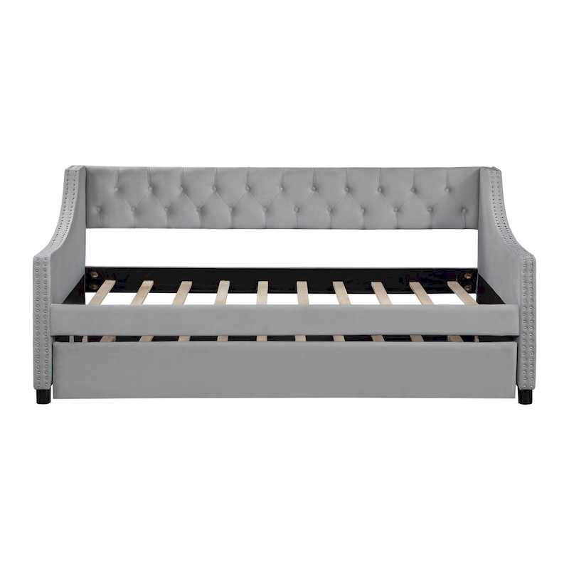 Upholstered Velvet Tufting Sleeper Sofa Chesterfield Daybed with Trundle