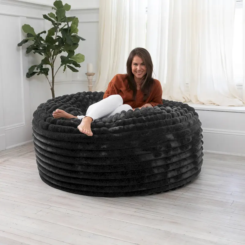 Faux Fur Bean Bag Chair, Black/Midnight Blue/Grey/Ivory, 2–3 Person, 5ft