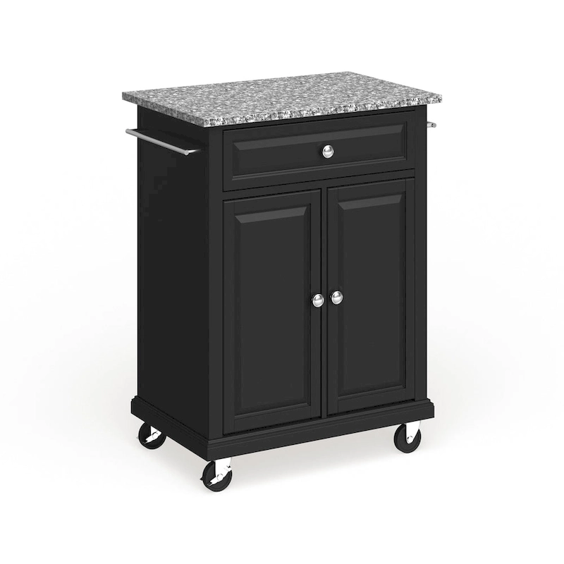 Crosley Compact Gray Granite Top Cart/ Island in Black Finish - 18d x 31w x 35.5h