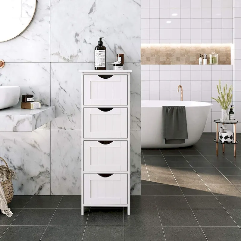 White Bathroom Storage Cabinet, Freestanding Office Cabinet with Drawers - 11.8L x 11.8W x 32.3H