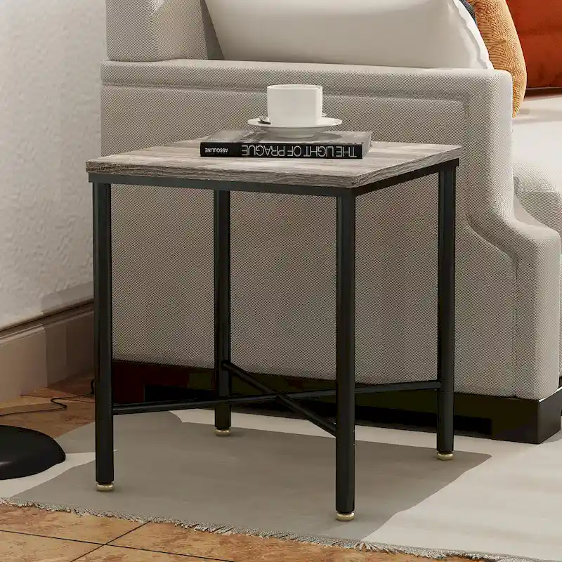 Brown Wood Top Black Metal Base Square Side Table for 1 – 19