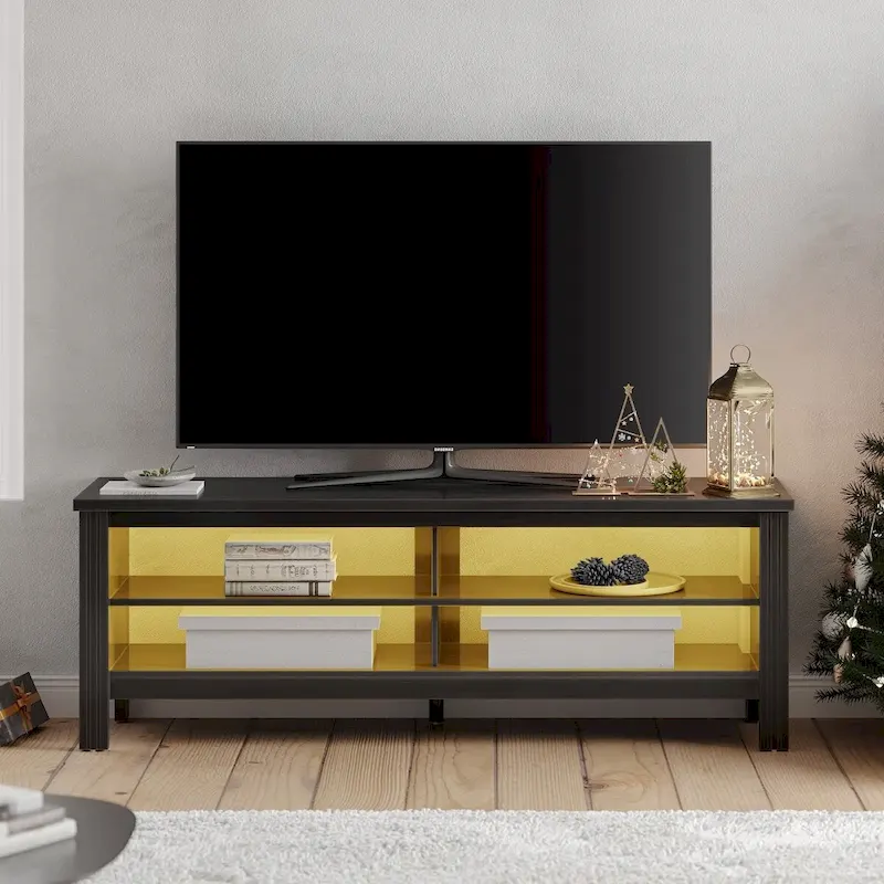 LED TV Stand for 65-75 Inch TV, TV Console with Warm White LED Light