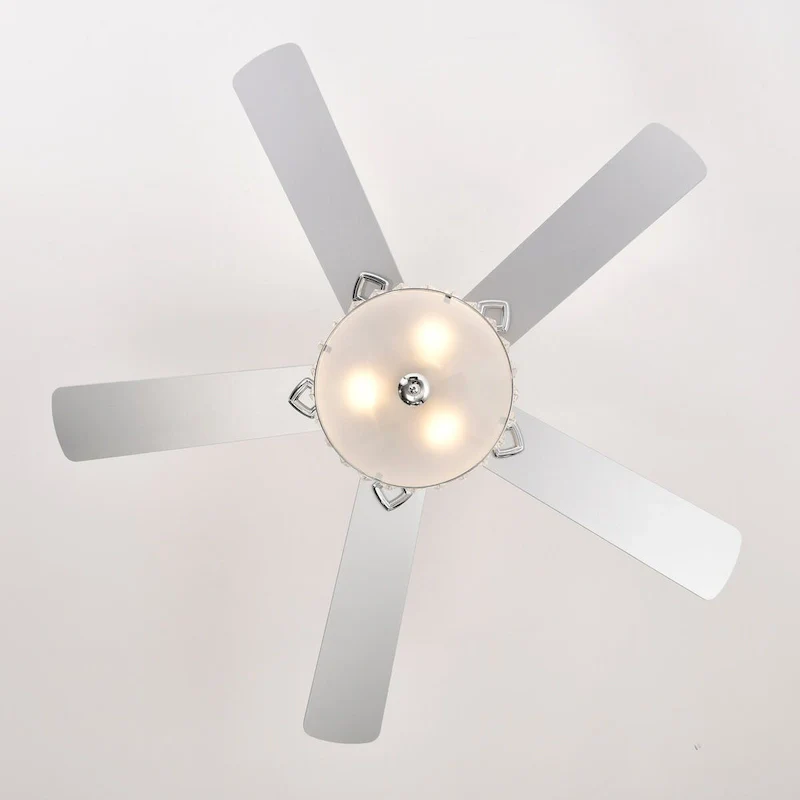 52  3-Light Chrome Ceiling Fan + Remote, Traditional Farmhouse Rustic Industrial Bohemian