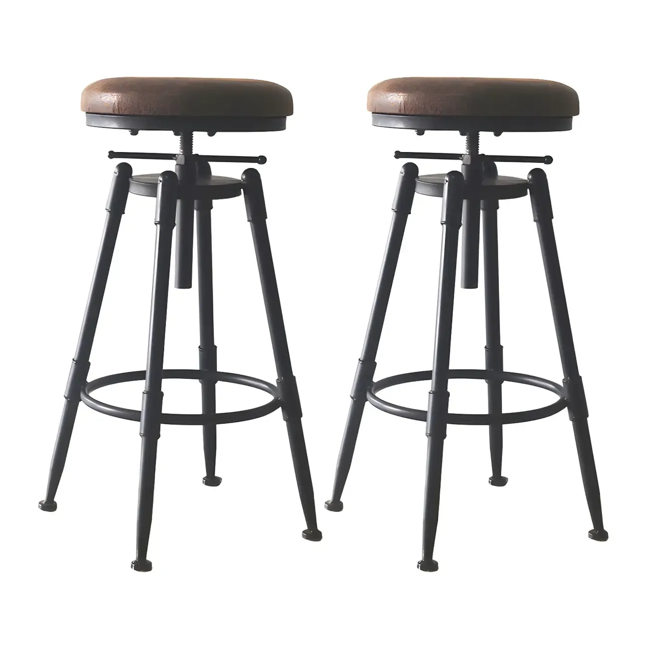 Industrial Metal Leather Swivel Bar Stools with Back