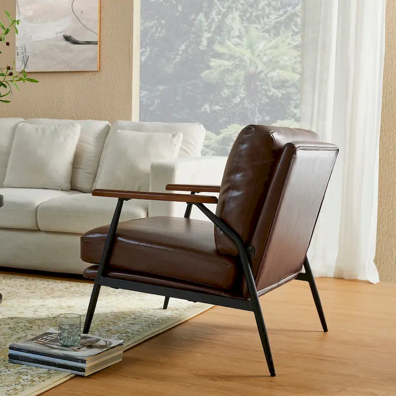 28W Mid-century Modern Soft PU Leather Accent Armchair