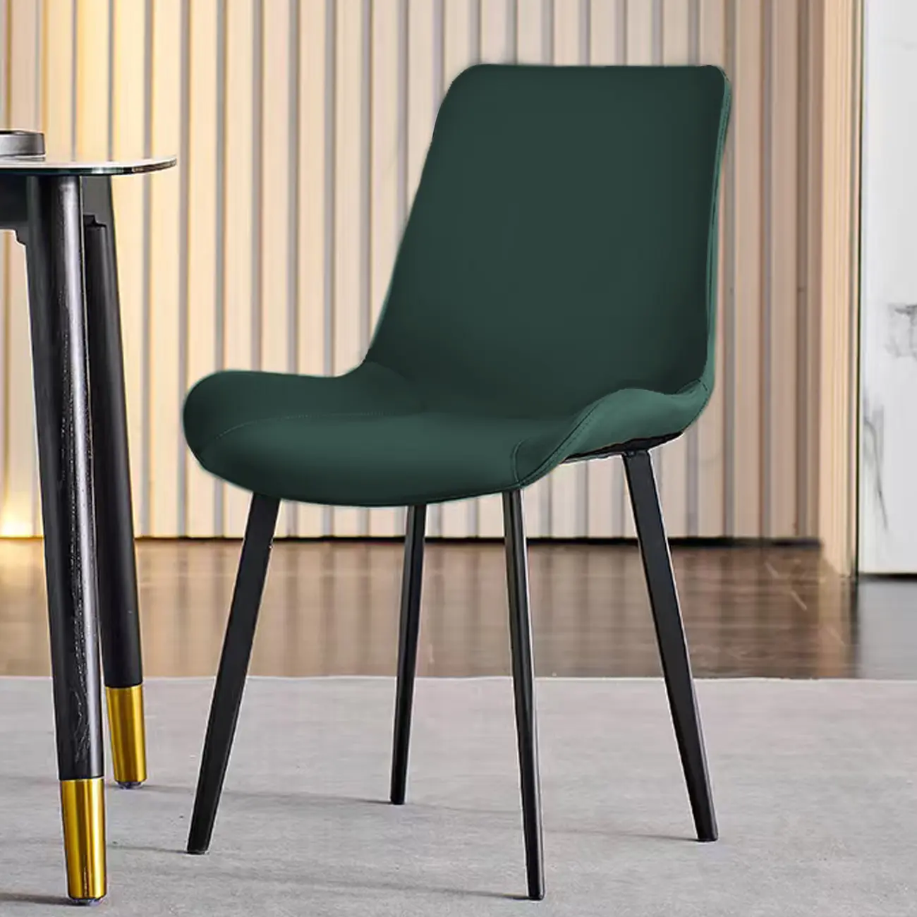 Simple Low Back Faux Leather Dining Chair with Alloy Legs