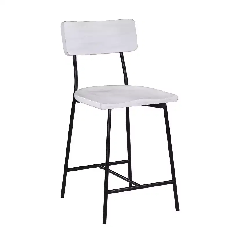 Comfort Pointe Bari Counter Height Barstool Whitewash: Saddle Seat, Curved Back, Metal Frame
