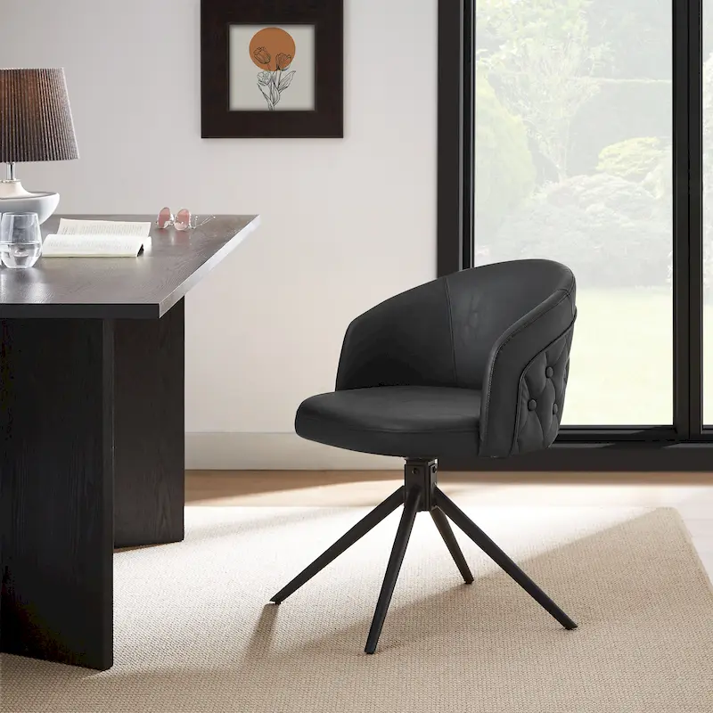 Faux Leather Button-Tufted Swivel Chair – Black / Brown, Single or Set of 2