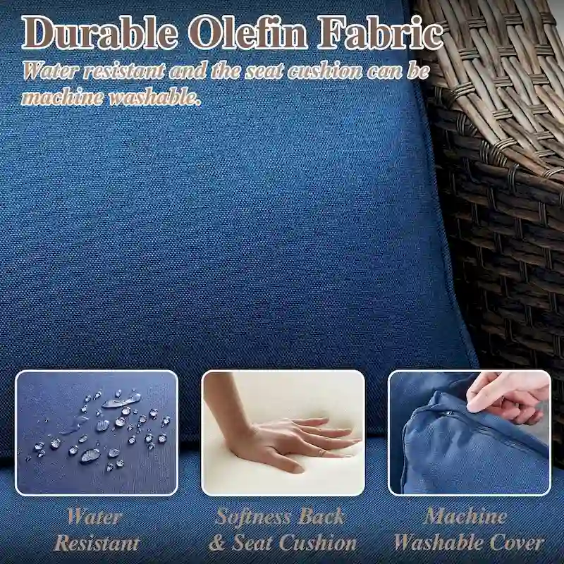 360 Rotating Wicker Patio Bistro Sets with Soft Cushion - Brown