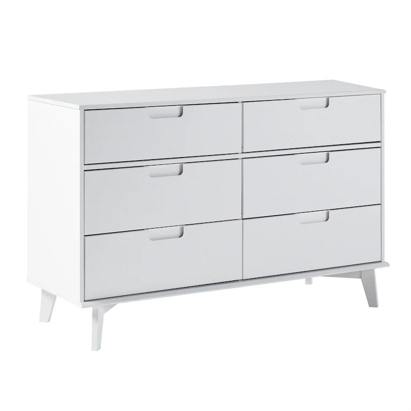 Mid-Century Modern Solid Pine 6-Drawer Dresser with Cut-Out Handles, 52