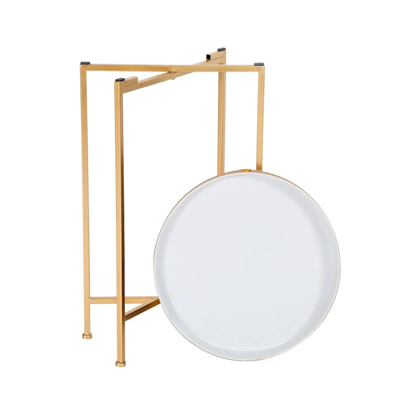 Adeco Round End Table Gold Metal Side Nightstand Accent Coffee Tables - 15(D)x 15(W)x 25.7(H)