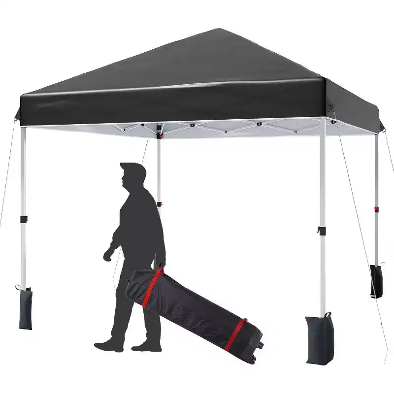 Acekool 10x10 Pop Up Canopy Tent, One-Person Setup Instant Shelter, Adjustable Heights, Wheeled Bag, Sandbags & Stakes, Outdoor Shade, White
