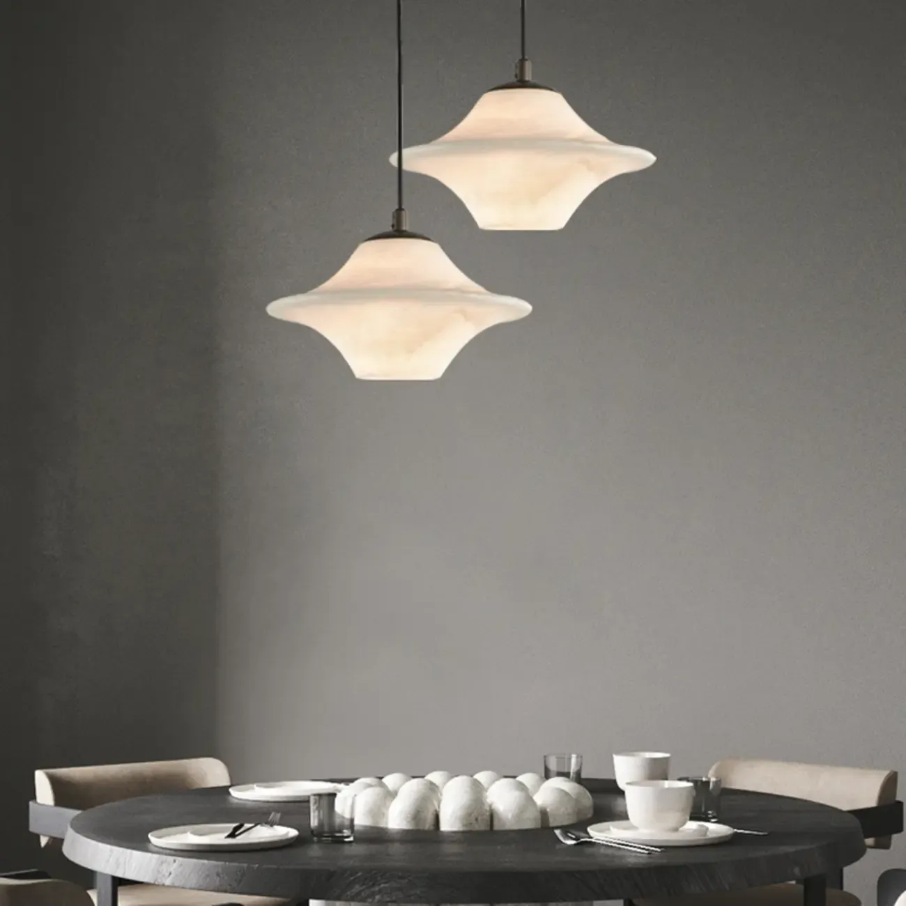 Modern White Stone Metal Hanging Kitchen Pendant Light