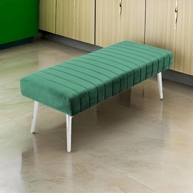 Green Velvet Tufted Bench 45 Inch Chrome Legs