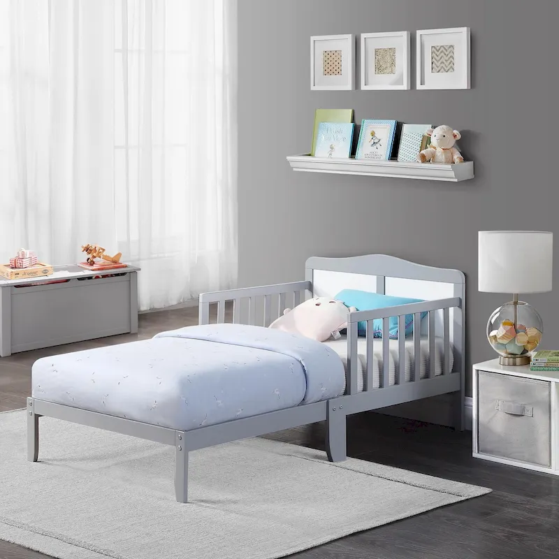 Solid Wood Toddler Bed with Guardrails | Grey/White/Espresso/Black/Natural | Single
