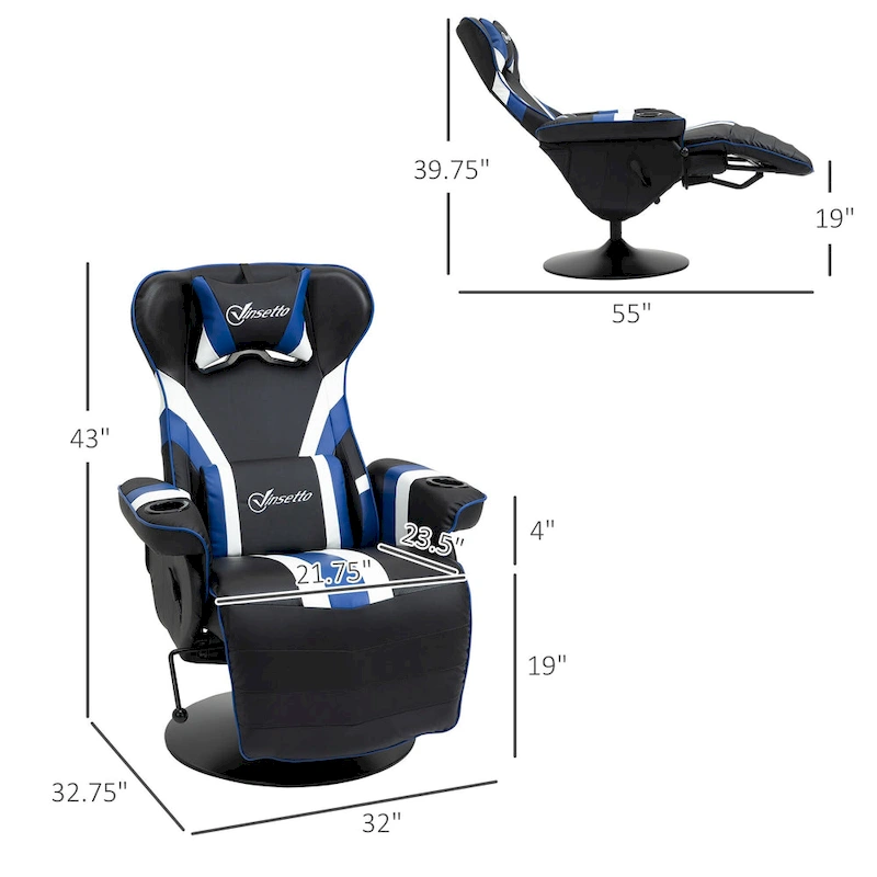 Vinsetto Race Video Game Chair with Reclining Backrest and Footrest, Headrest, and Cup Holder