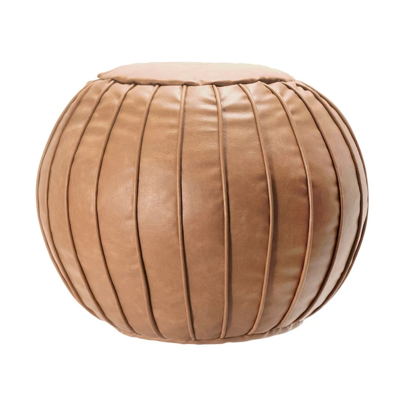 Nuloom Faux Leather Round Filled Ottoman Pouf