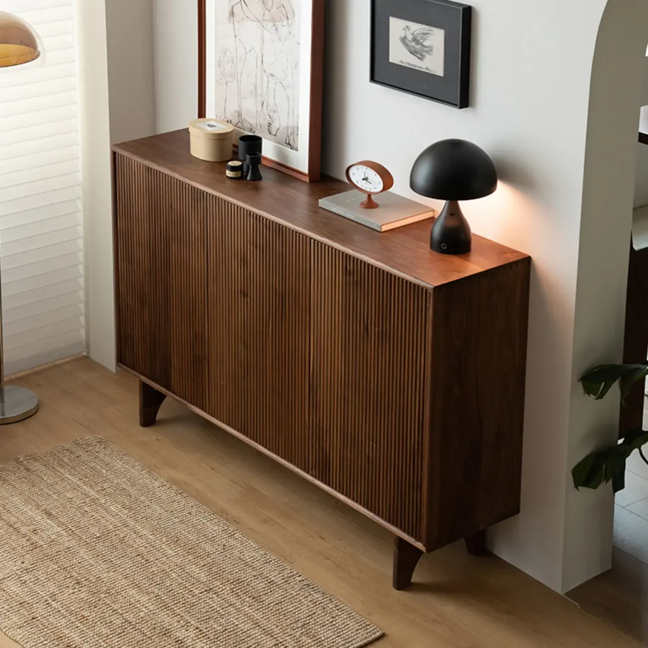 Scandinavian Dark Walnut Solid Wood Shoe Cabinet