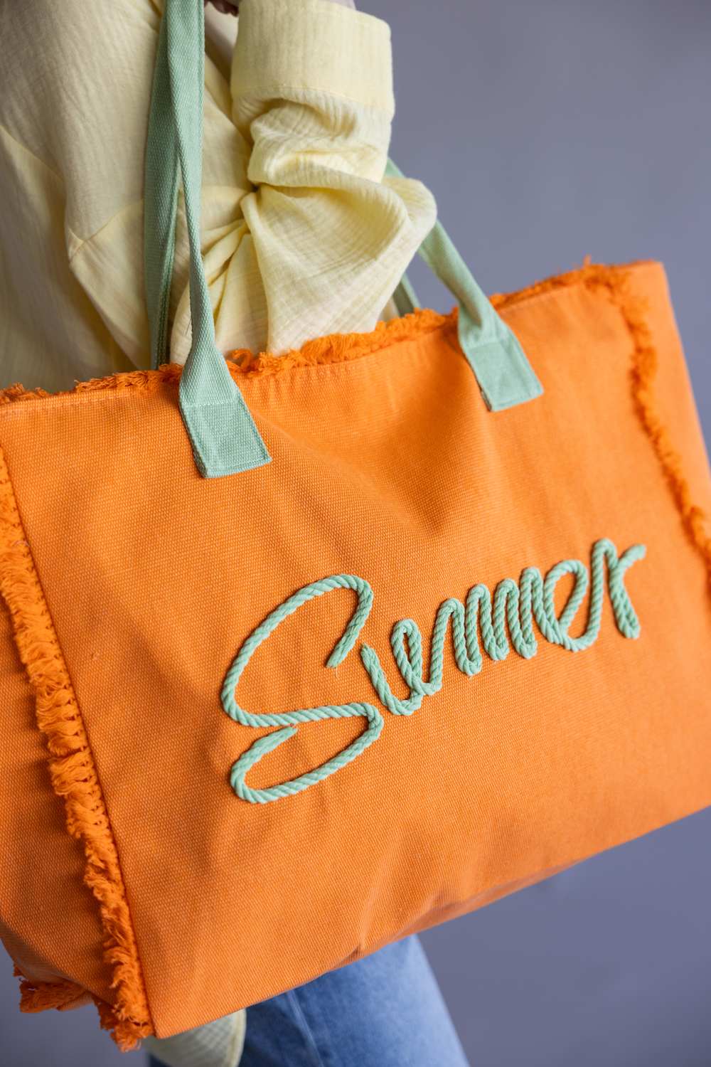 Summer Rope Canvas Tote Bag in Orange/Mint | TB0204-OR