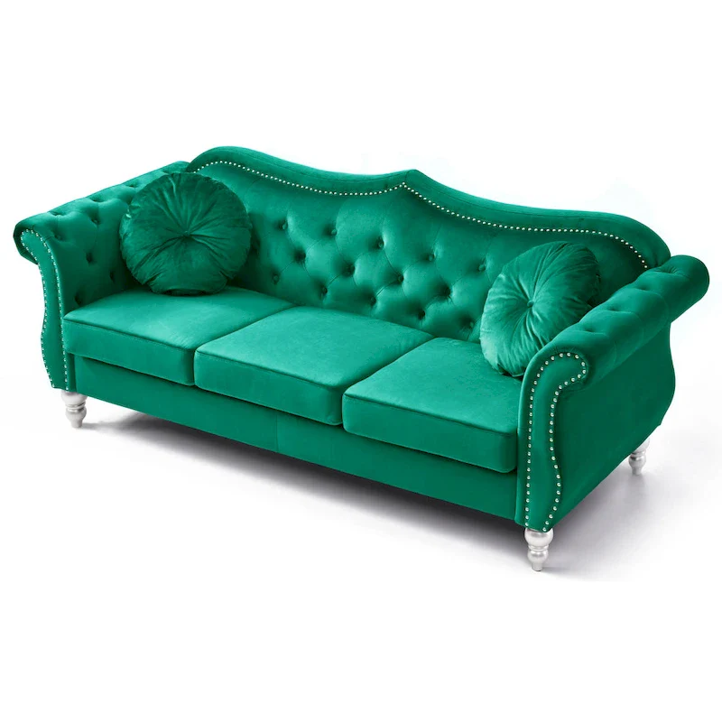 Black / Dark Gray / Burgundy / Navy / Ivory / Pink / Green Velvet Button Tufted Sofa – Glam Style, Seats 3