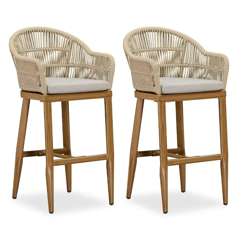 PURPLE LEAF Outdoor Dining Chairs Set of 2 Patio Counter Height Bar Stool with Cushion