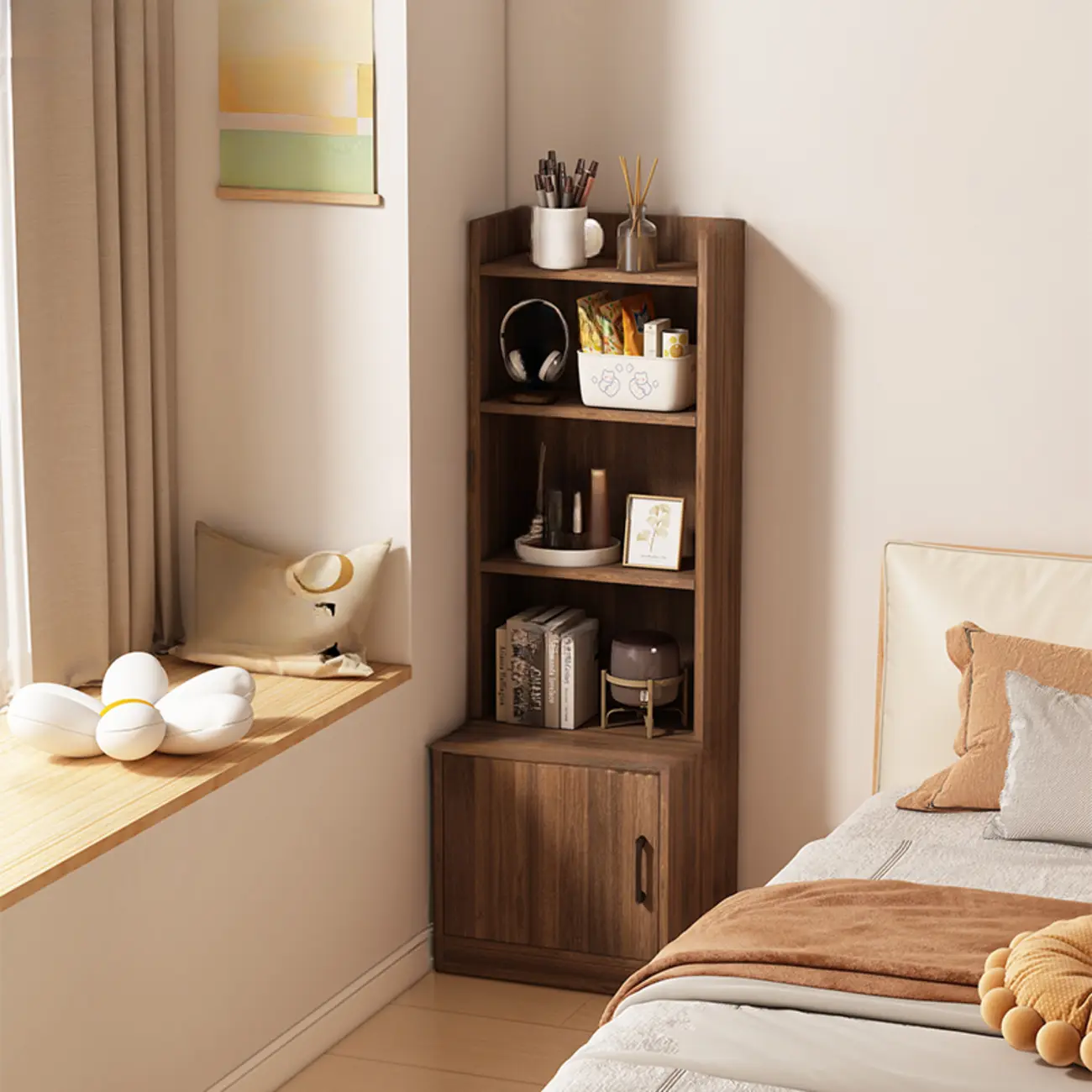 Multi-functional Wooden 5-Shelf Closed Back White Bookcase