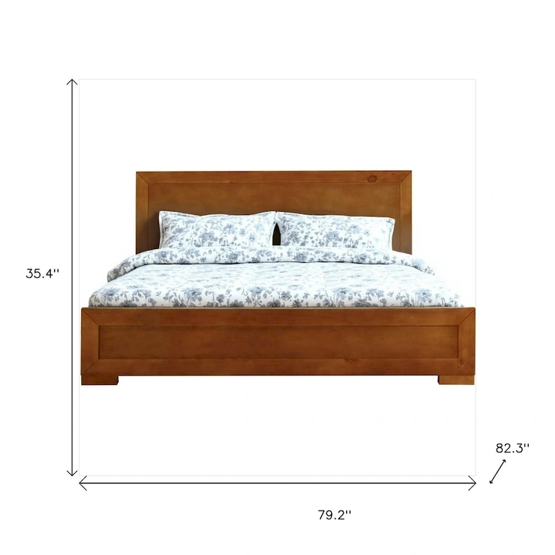 HomeRoots Oak Inlaid Panels Solid Wood King Bed Frame
