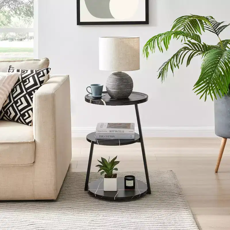 Danya B. 24x16.6 Skylar Round 3 Tier Mid-Century Side Accent Table with Modern Pedestal Legs