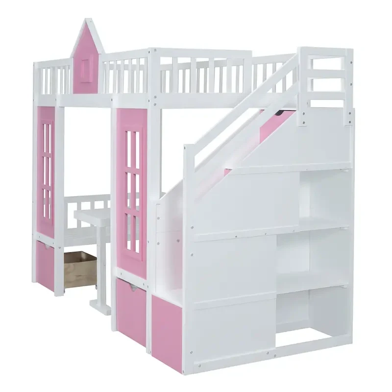 Gray Twin-Over-Twin Bunk Bed with Convertible Desk