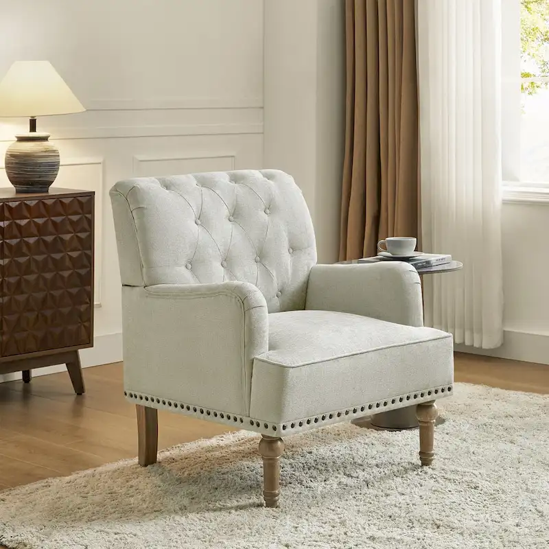 Geltrude Classic Upholstered Accent Arm Chair with Button Tufted Back by HULALA HOME