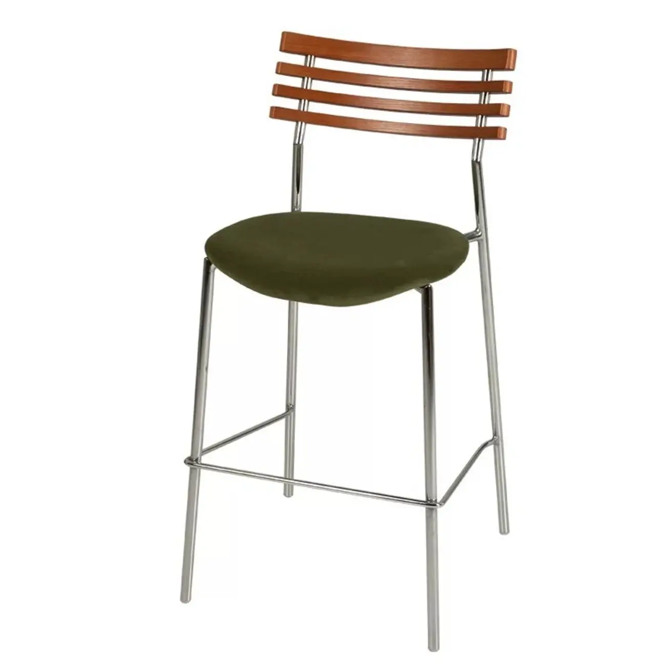 Green Leather Saddle Seat Rattan Back Counter Height Stools