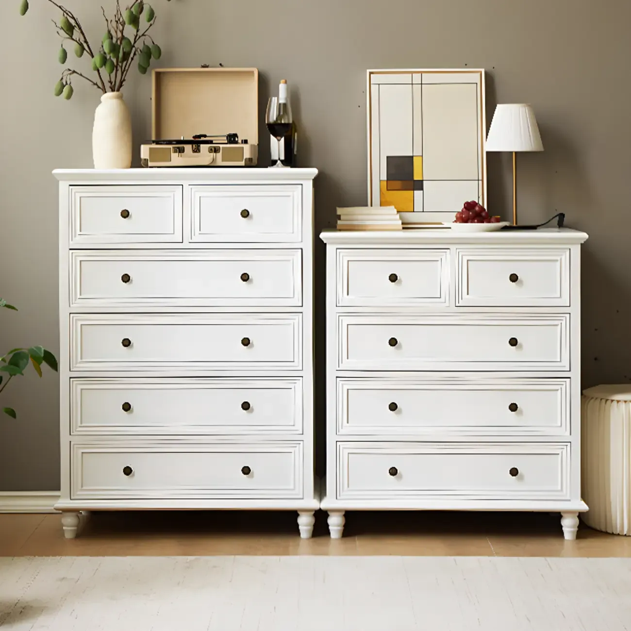 Traditional  6-Drawer White Wood Dresser