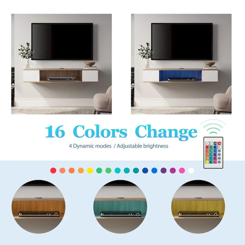 FITUEYES Floating TV Stand Wall Mounted Entertainment Center Media Console Wood Wall TV Shelf, Gray &Creamy White