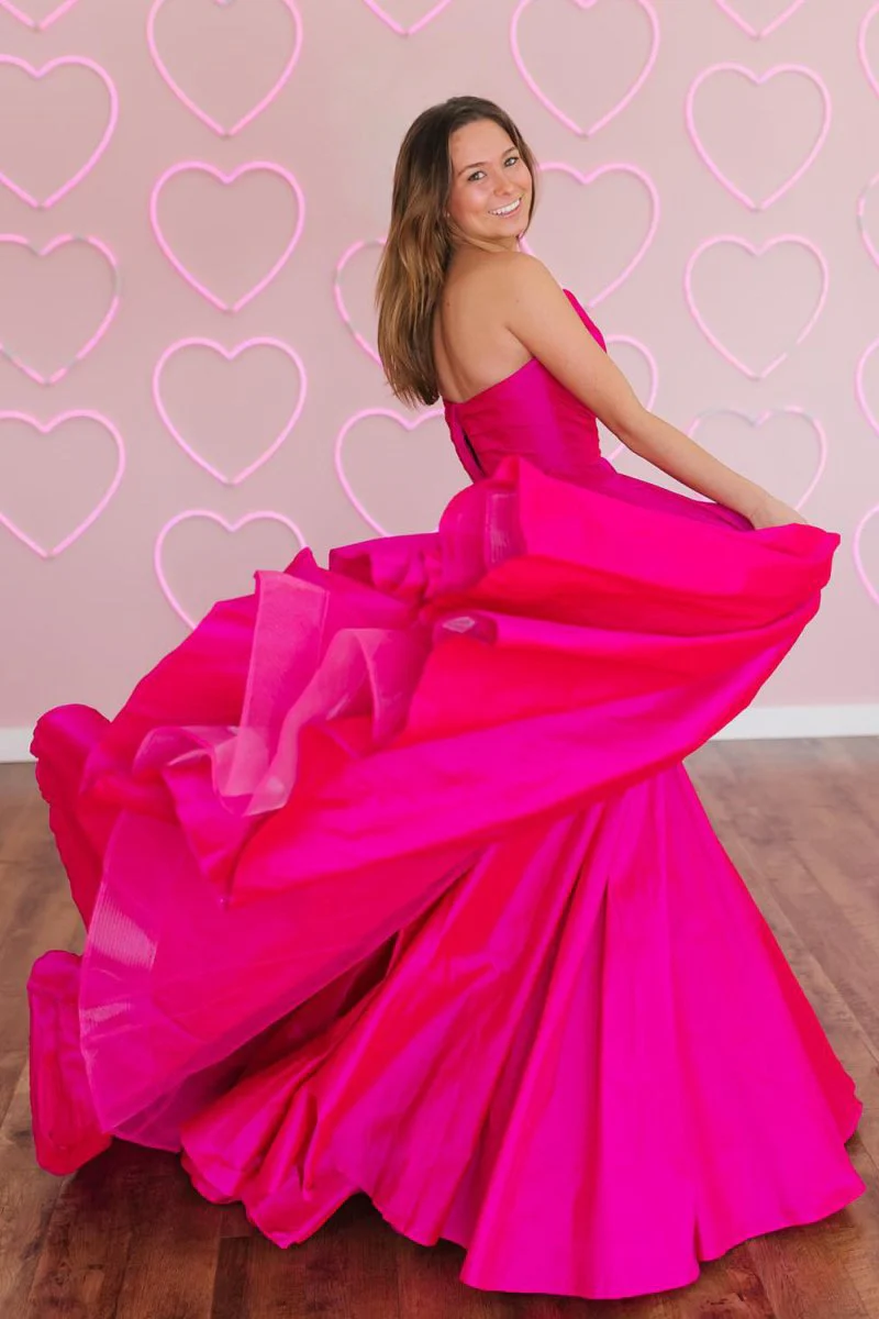 A-Line Strapless Satin Long Prom Dress